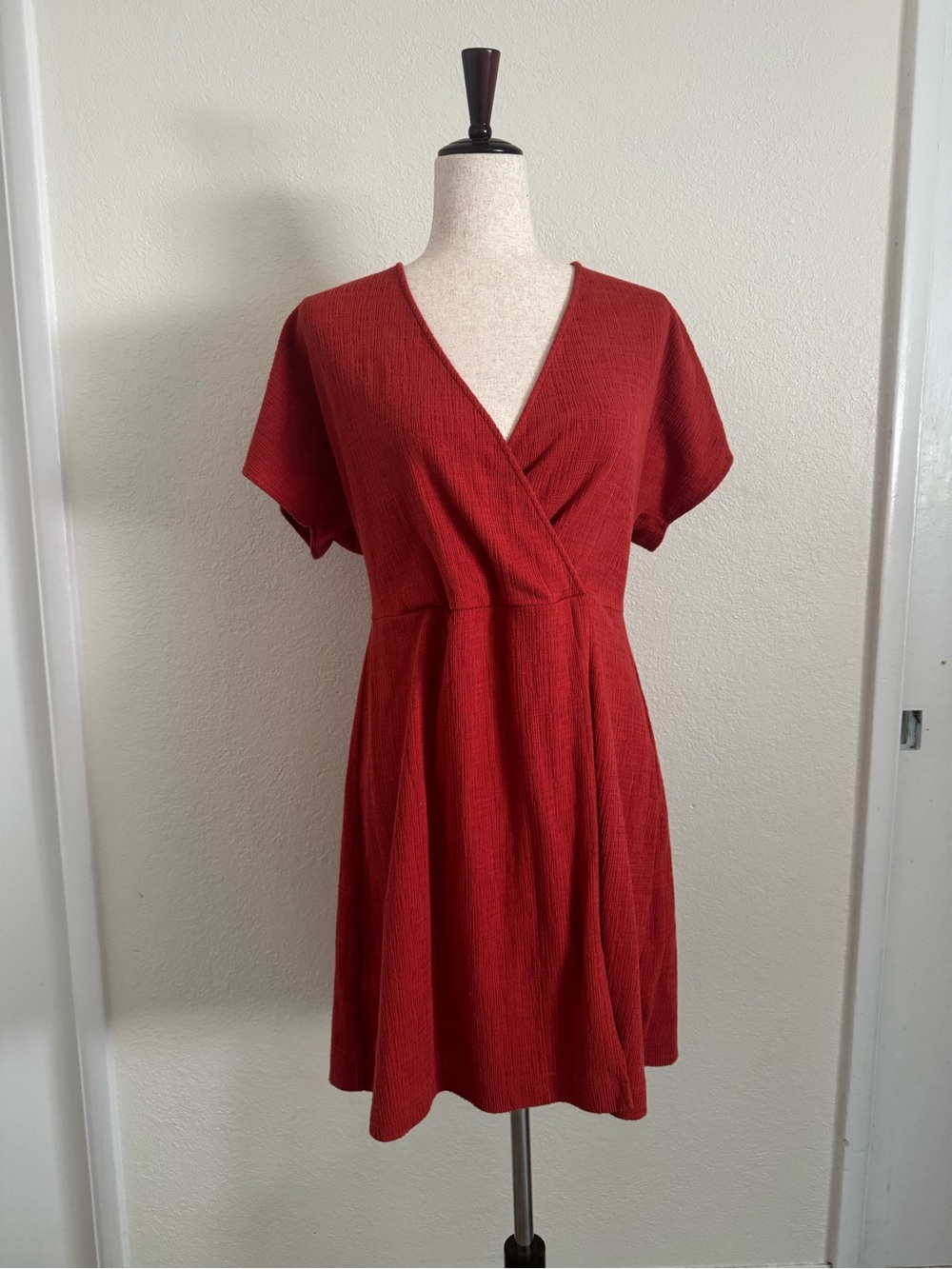 Madewell Red Faux Wrap Dress Women’s Large Short Sleeve